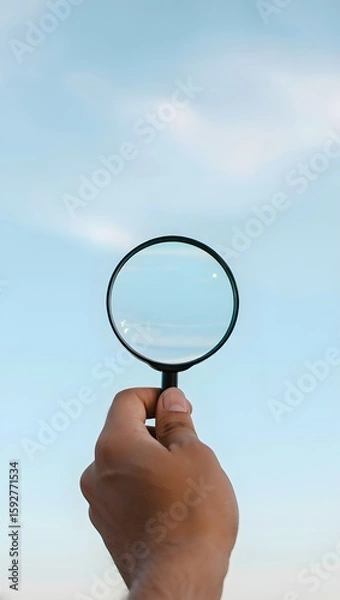 Fototapeta Magnifying glass held up to the sky for search and investigation concept image stock