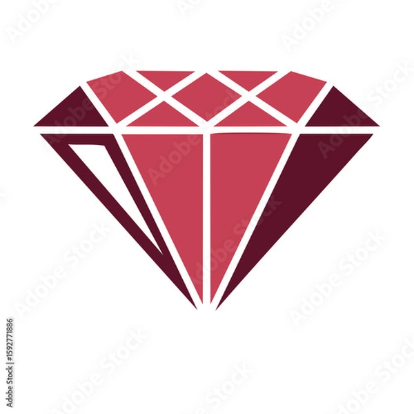 Fototapeta Stylized Diamond Illustration Ruby and Burgundy Hues Geometric Gemstone Design