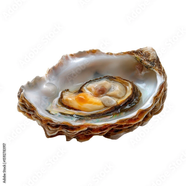 Fototapeta Freshly opened oyster showcasing its delicate interior and natural shell detail ideal for seafood enthusiasts