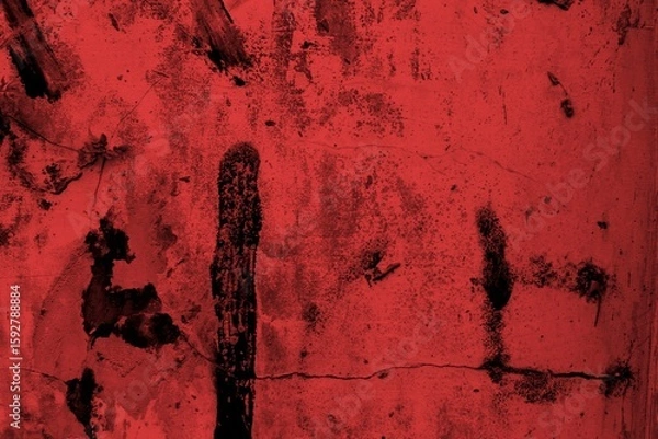Fototapeta Red background, Rough textured red wall with visible cracks and dark abstract patterns, ideal for backgrounds and art projects.