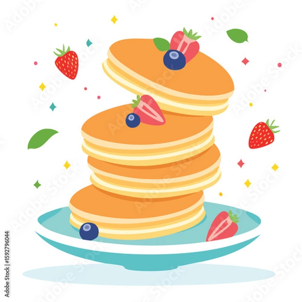 Fototapeta Cute pancake stack doing flips flat vector