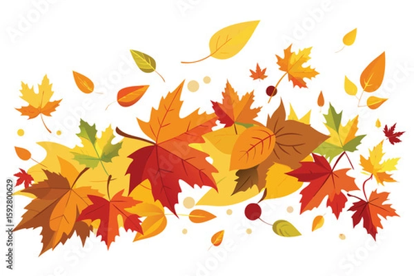 Fototapeta An orange and yellow autumn maple leaf pattern on a white background