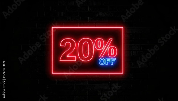 Fototapeta Neon sign advertisement for a 20% discount