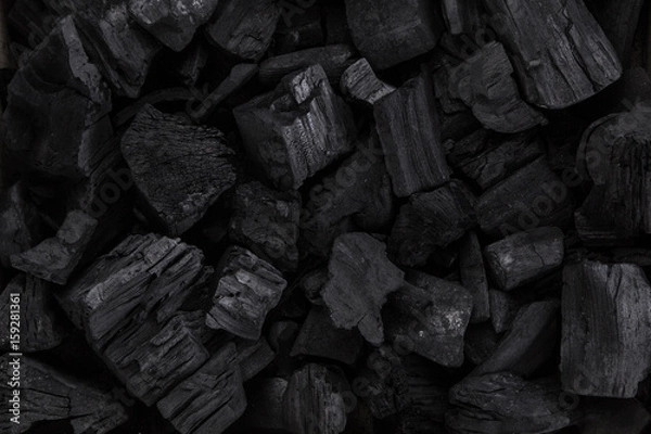 Fototapeta Coal mineral black as a cube stone background. Coal pattern