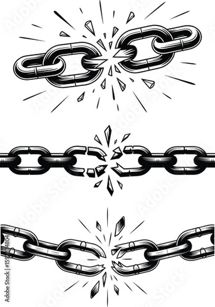 Obraz Broken Chain Links Explosion Set Vector Clipart.


