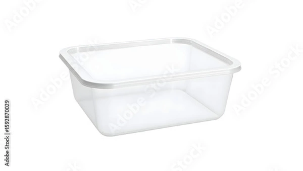 Fototapeta A clear square plastic food storage container with a white lid isolated on white isolated on transparent background