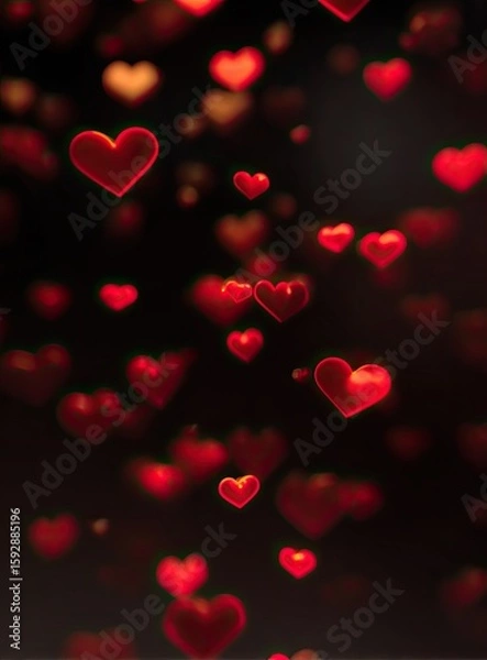 Fototapeta Abstract hearts falling in darkness