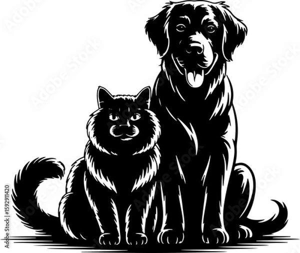 Obraz PrintDog Cat Silhouette Animal Vector Art Black Illustration Pet Design Graphic Companion