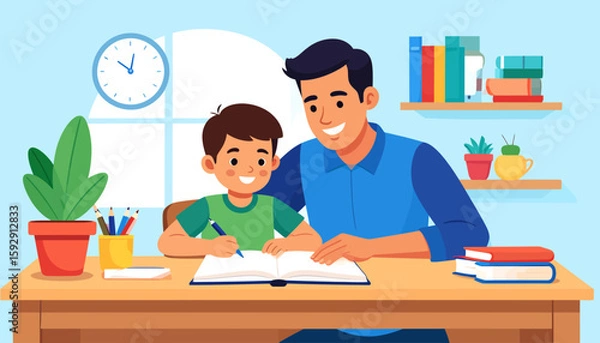 Obraz Father and Son Learning Together: A Bonding Moment