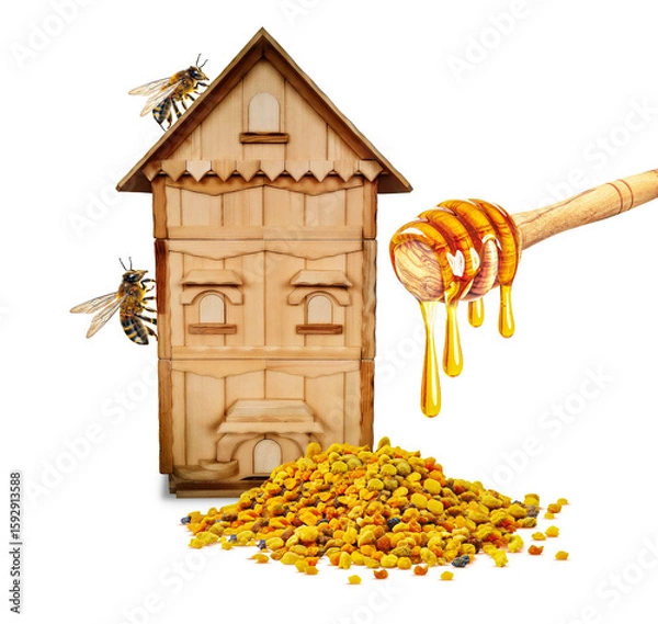 Obraz Beehive and pollen isolated on white background