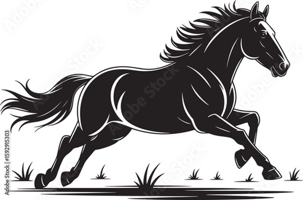 Obraz Horse Silhouette Running Animal Vector Art Black Illustration Design Wild Nature