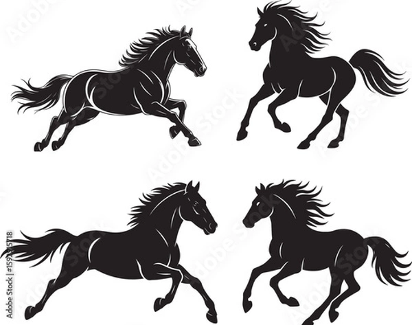 Obraz Black Horse Silhouette Running Vector Art