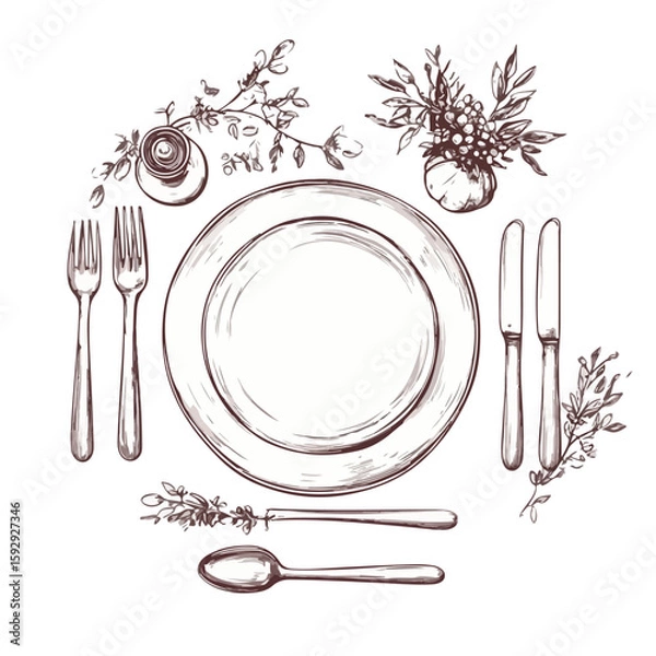 Obraz Elegant Table Service Set Sketch Wedding