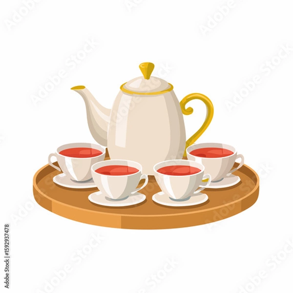 Obraz Teapot with cups – Porcelain teapot with matching teacups on a tray.
