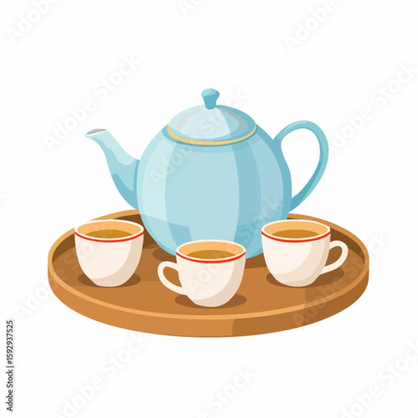 Obraz Teapot with cups – Porcelain teapot with matching teacups on a tray.

