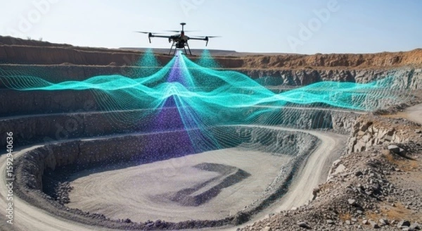 Fototapeta Drone mapping technology in quarry for 3d terrain analysis