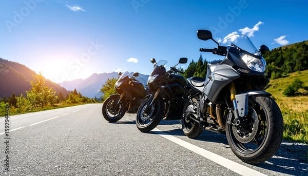 Fototapeta Motorcycles on mountain road