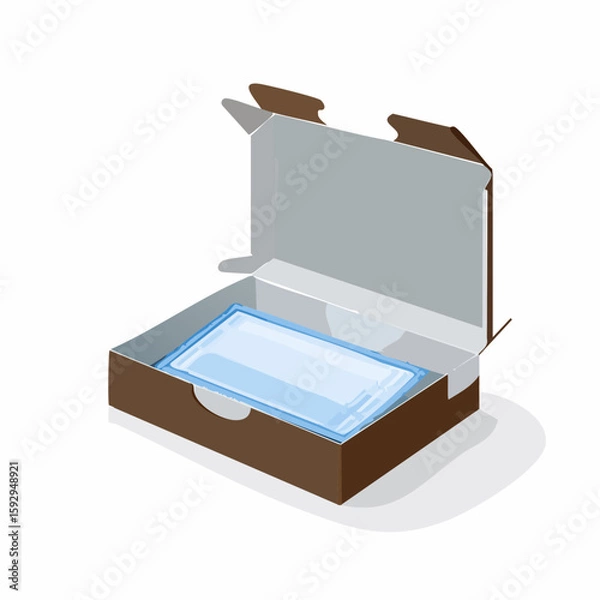Obraz Plastic food wrap box – Box with open flap and cutter strip, plastic wrap peeking out.
