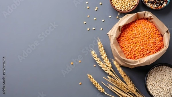 Obraz Buy bulk lentils and grains for healthy eating and food storage in brown paper bag
