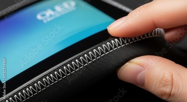 Obraz Person holding oled display with protective black cover