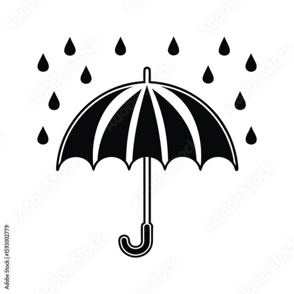 Fototapeta Simple Black and White Umbrella with Raindrops Illustration Representing Protection from the Weather Ideal for Weather Forecasts Rain Gear Promotions and Seasonal Designs