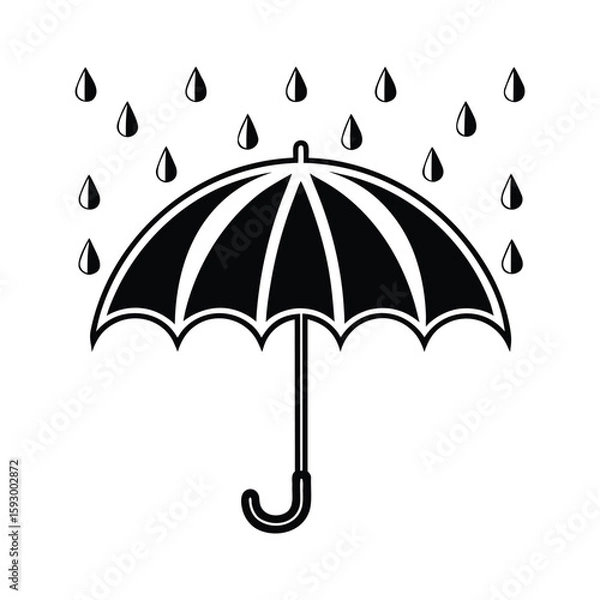 Fototapeta Black and white umbrella with rain drops illustration representing protection weather and design elements for graphics icons and minimalist artwork on a clean background