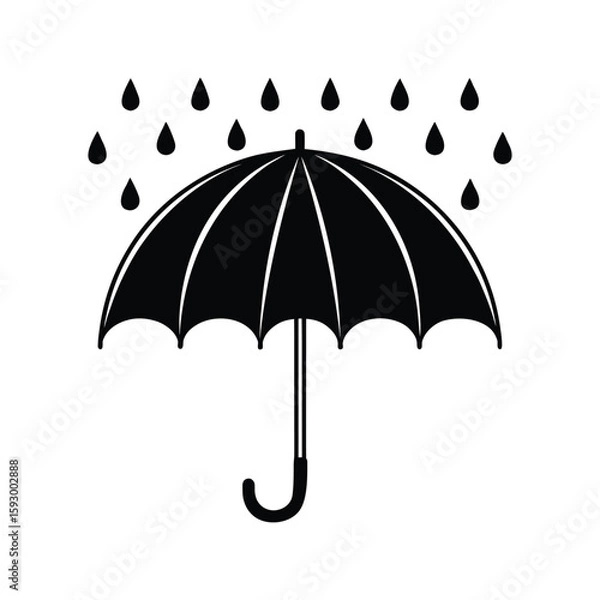 Fototapeta Black and White Vector Illustration of an Umbrella Protecting from Rain Symbolizing Protection Weather and Security Suitable for Various Design and Creative Projects