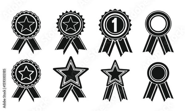 Fototapeta Seamless Pattern of Black and White Award Ribbons and Stars for Recognition Achievement and Success in a Minimalist Graphic and Vector Style Design