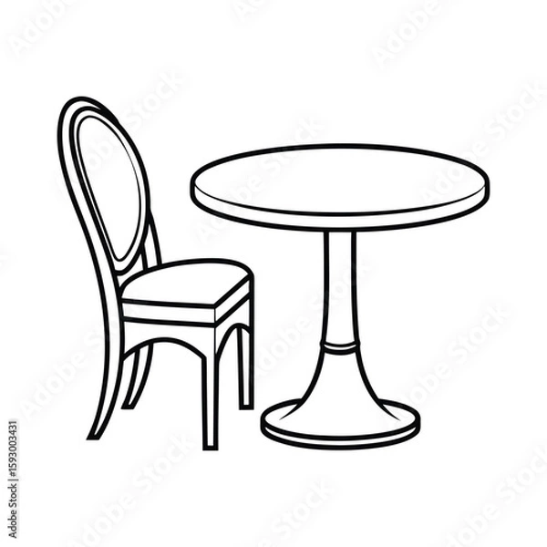 Fototapeta Elegant Bistro Set Line Art Illustration Featuring a Round Table and Classic Chair Perfect for Restaurant Menus Interior Design Projects and Creative Visuals