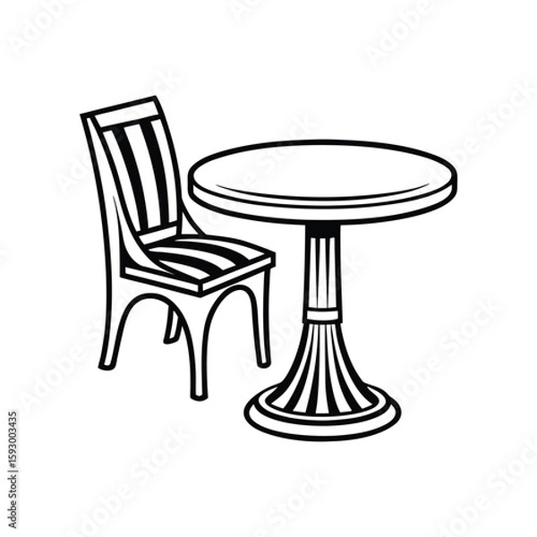 Fototapeta Black and White Illustration of a Round Table and Chair Ideal for Cafe or Restaurant Design Emphasizing Simplicity and Clean Lines in a Minimalist Style