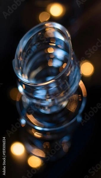 Fototapeta Glassware photography: abstract glass jar with bokeh lights on a dark background art