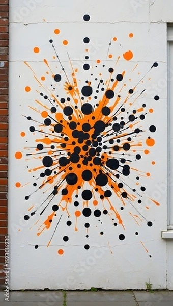 Fototapeta Abstract splatter paint art on wall black and orange color explosion design decor