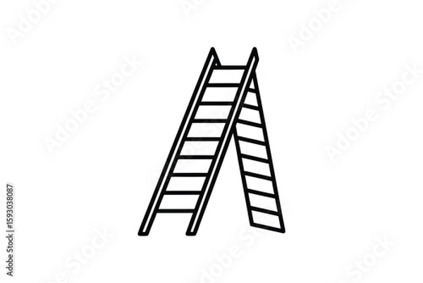 Fototapeta Simple Black Line Drawing of a Folding Ladder