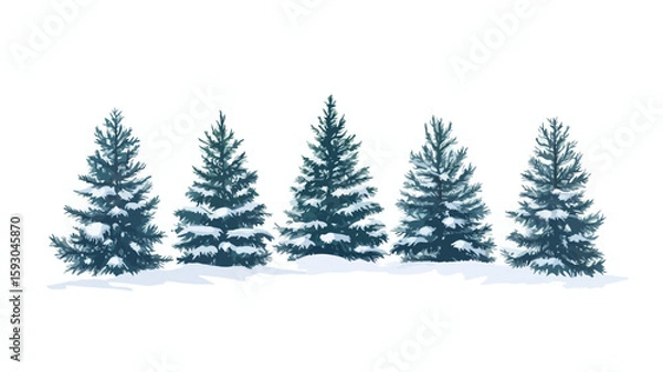 Obraz Winter Evergreen Trees Wide Angle View