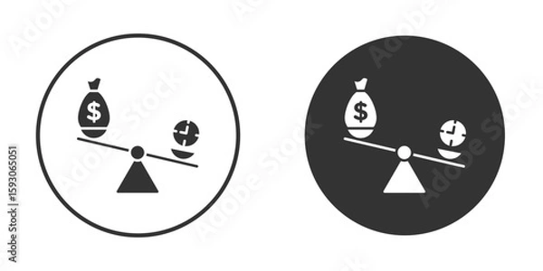 Obraz Time and money compare scale icon. Black filled vector illustration. vector logo template