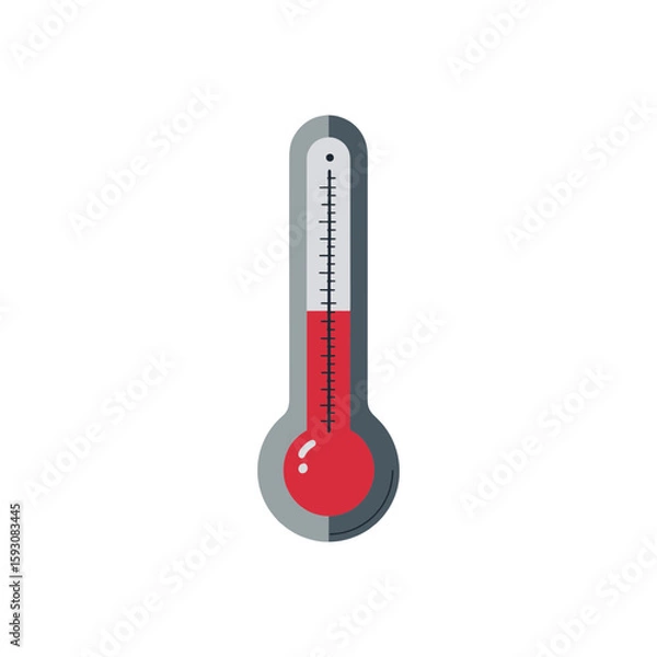 Obraz Simplified thermometer flat vector with red mercury, bold modern shape in gray and red palette for weather, temperature, climate change or health visuals on white background.
