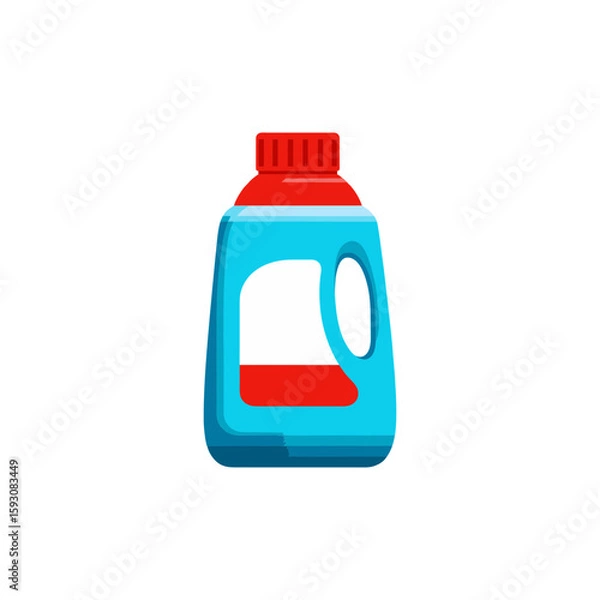 Obraz Laundry detergent bottle in bright red and blue color palette, bold simplified flat vector design for cleaning product ads, eco-packaging, household infographic visuals.