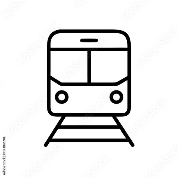 Fototapeta Passenger train front view, minimalistic outline, black and white colors, rail transport concept