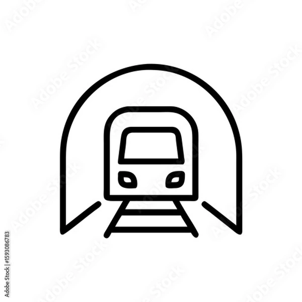 Fototapeta Subway train in tunnel, minimalistic outline, black and white colors, urban transport concept