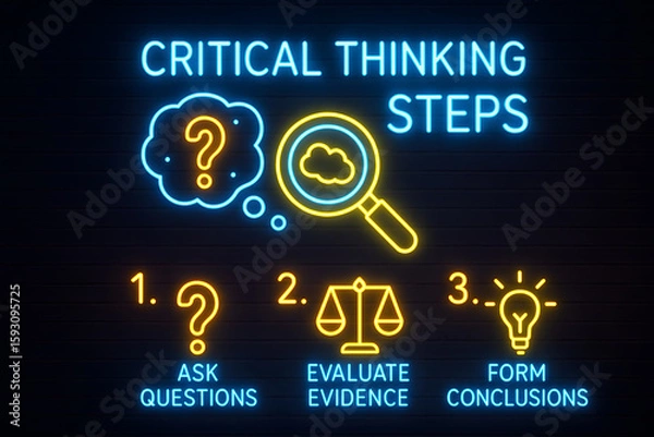 Obraz Neon Critical Thinking Process with Analysis Framework for Problem Solving