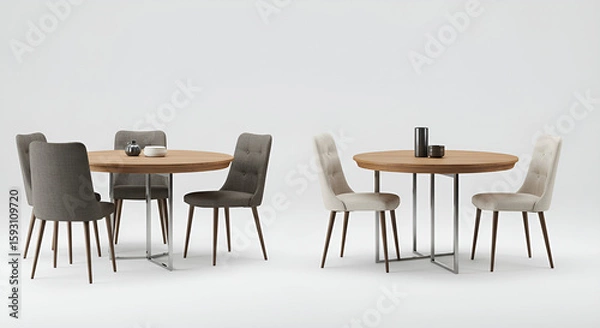 Fototapeta A complete dining table set with chair appears elegant against a white background, ideal for interior and furniture themes.