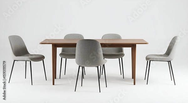 Fototapeta A complete dining table set with chair appears elegant against a white background, ideal for interior and furniture themes.