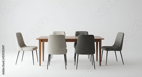 Fototapeta A complete dining table set with chair appears elegant against a white background, ideal for interior and furniture themes.