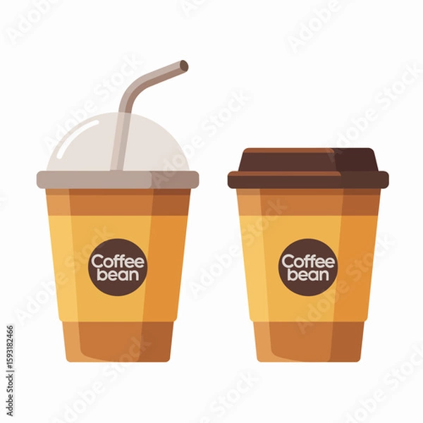 Fototapeta This image features two trendy coffee cups showcasing a frappuccino on the left and a traditional coffee cup on the right, both branded with Coffee Bean logos.