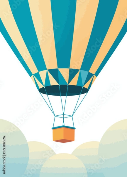 Fototapeta A vibrant hot air balloon floats above soft clouds, presenting a cheerful and adventurous scene that evokes a sense of freedom and exploration in the sky.
