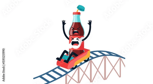 Fototapeta Excited Beverage Character Enjoys Thrilling Amusement Park Ride Experience Illustration