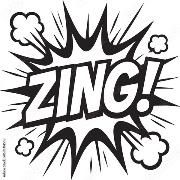 Fototapeta Zing! Comic Sound Effect Graphic in Black and White for dynamic visual impact.