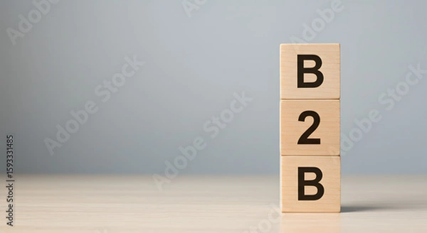 Fototapeta Wooden blocks stacked vertically, displaying the letters B2B, suggesting a business-to-business concept.