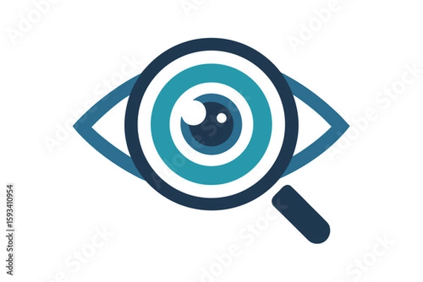 Fototapeta Blue eye icon vector illustration of an iris with a magnifying glass, symbolizing vision and design