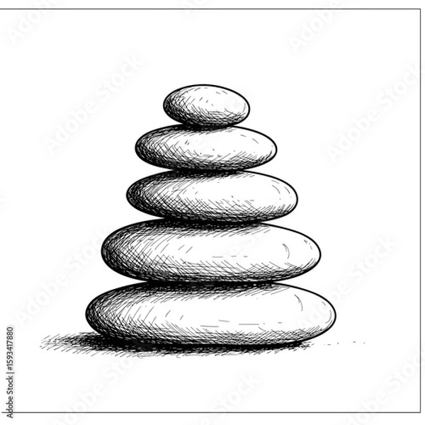 Fototapeta Pebble stack in monochrome illustration representing balance and harmony  